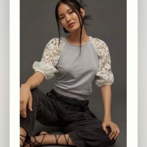 NWT Anthropologie Laced Sleeve Top